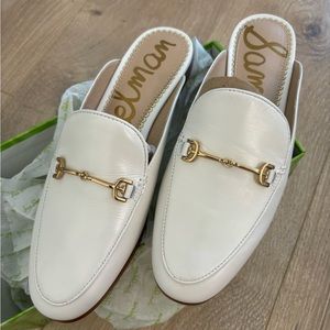 Sam Elderman linnie white leathrt flat mules